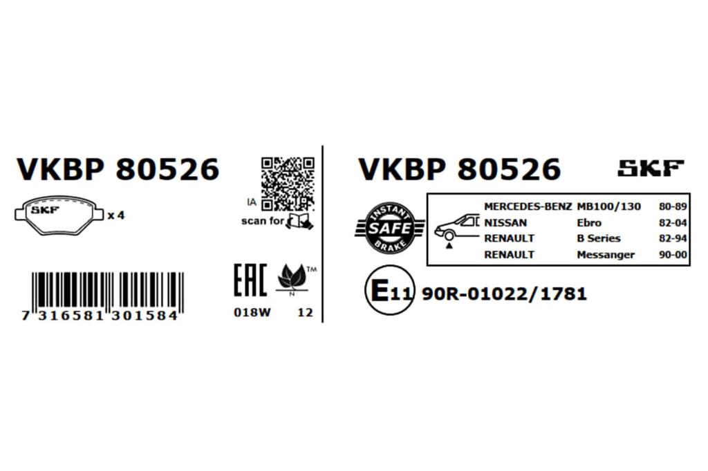 Jogo de 4 pastilhas de travão SKF ref. VKBP 80526